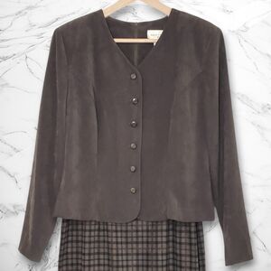 Miss Dorby Vintage Olive Green Blazer Dress Suit Sz 10P Shoulder Pads Retro NWT